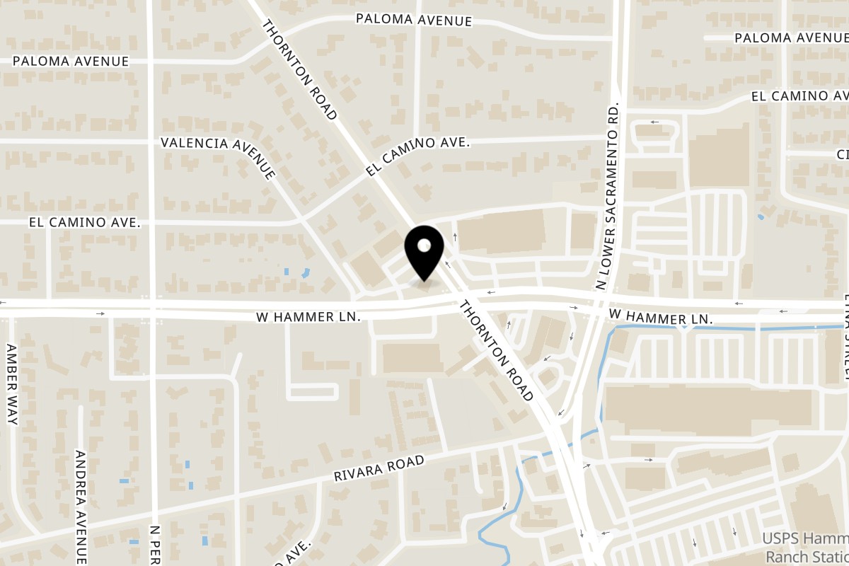 Map showing the location of De Vinci's Delicatessen Thornton Road on 7925 Thornton Rd in Stockton